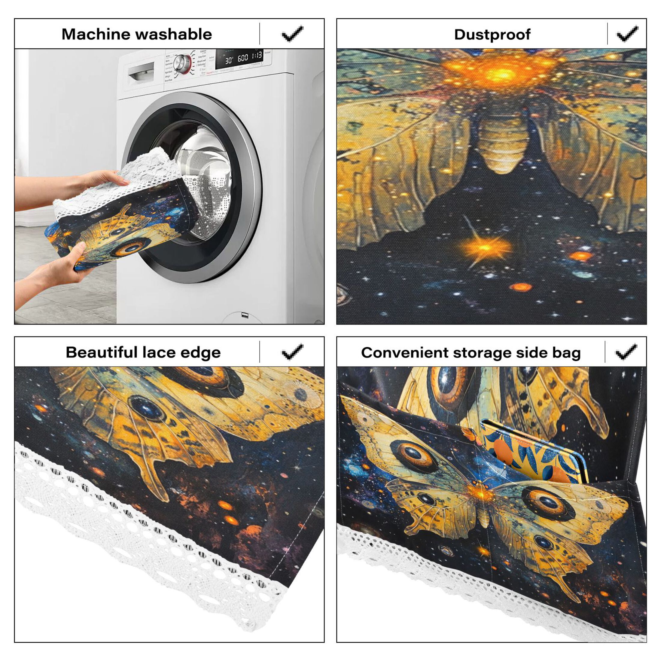 WOBOGO Star Yellow Butterfly Washing Machine Cloth Dryer Refrigerator Top Cover Protective Non-Slip Mat For Kitchen Laundry