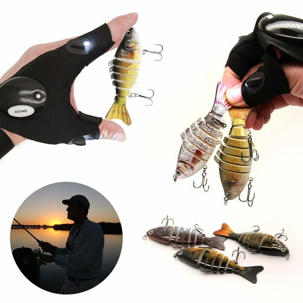 LED Flashlight Gloves with Fishing Lures Fishing Kit Stocking Stuffers for  Men On Christmas - Gifts for Dad Boyfriend Mechanics Electrician | Fishing