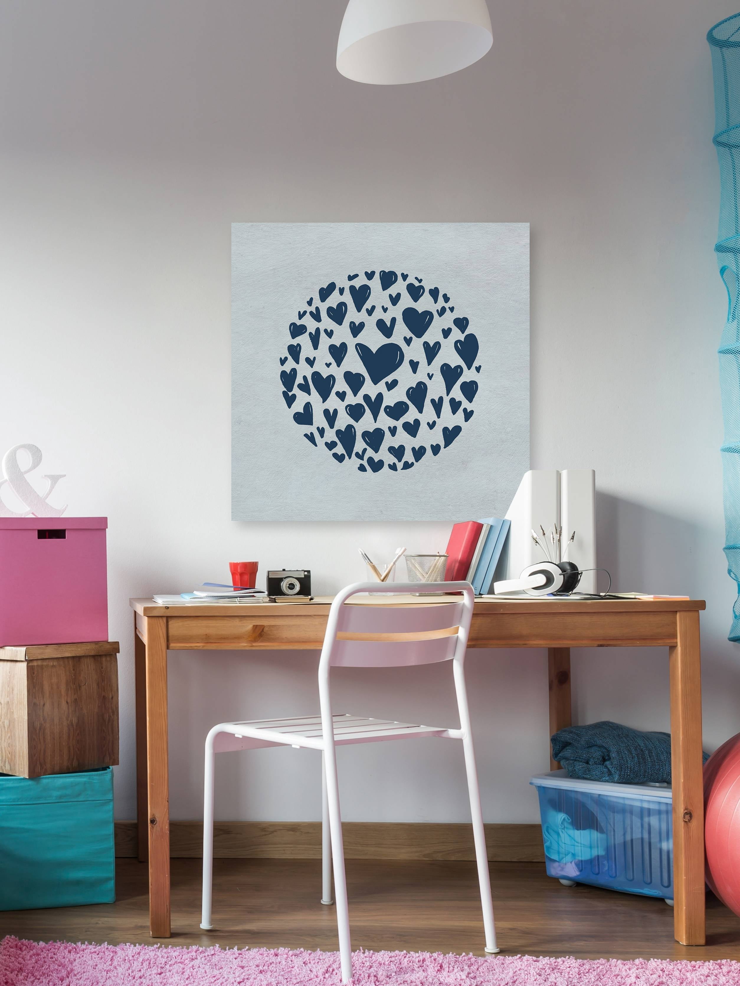 Marmont Hill Blue Circle Hearts Canvas Wall Art