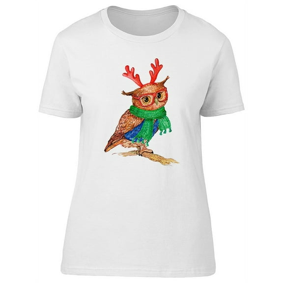 Cute Winter Christmas Owl T-Shirt Women -Image by Shutterstock, Female XX-Large