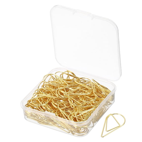 Uxcell 150 Pieces Metal Paper Clip Drop-Shaped with Box 1 Inch Gold Tone for Crafts Organize Office Home