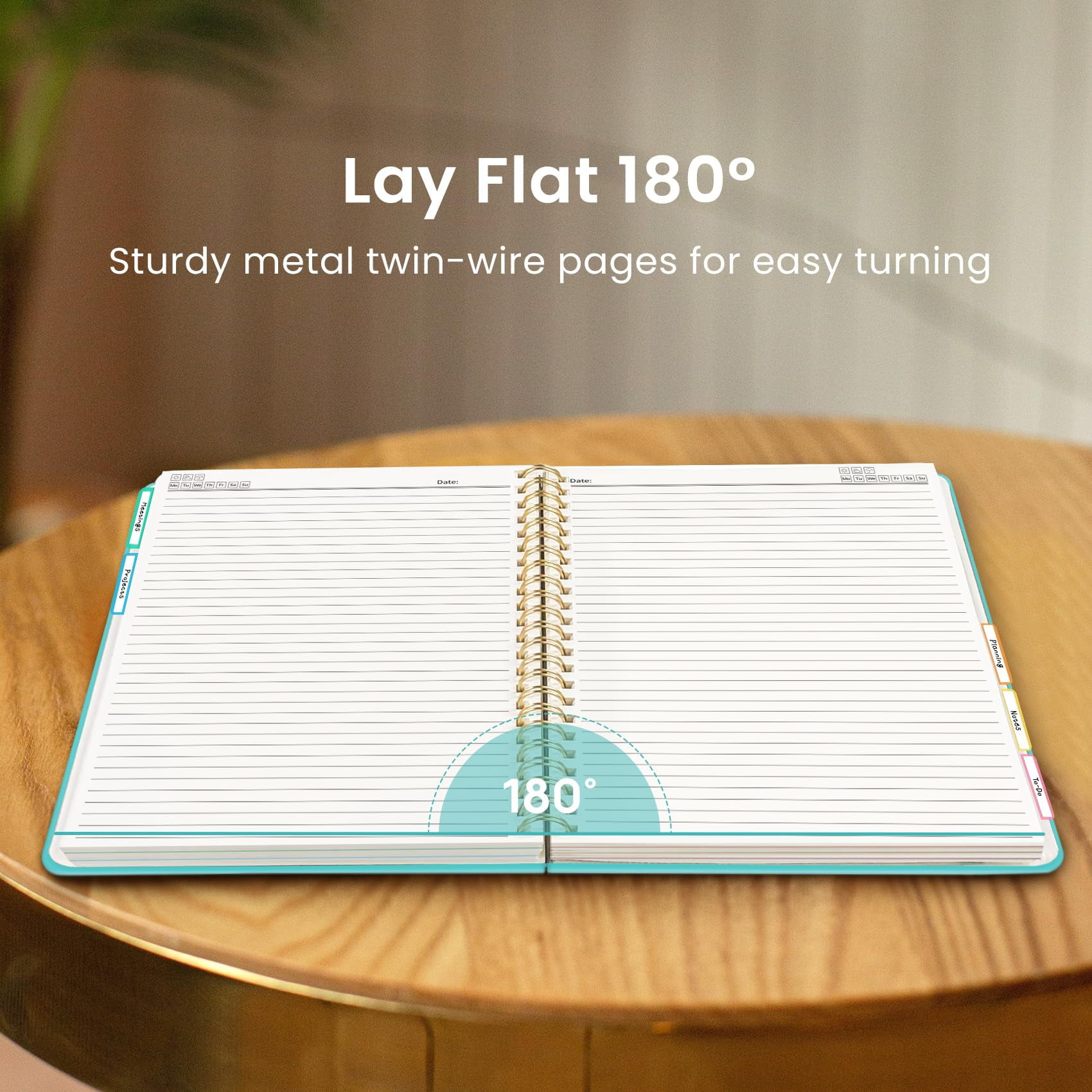 Hardcover Spiral Journal Notebooks For Work With Removable Dividers & Tabs  8.5"x11" 5 Subject Notebook Note Taking Organizer A4 College Ruled Lined Women Writing Aquamarine 280 Pages