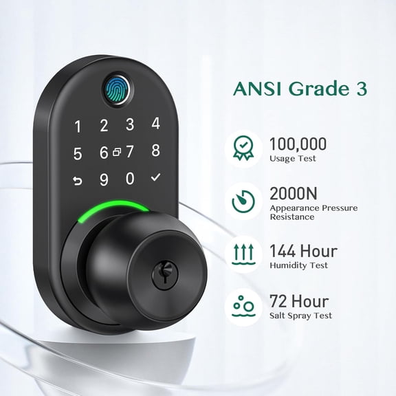 Keypad Smart Door Lock with Knob, Keyless Entry Digital Lock with Handle, Fingerprint Electronic Knob for Front Door