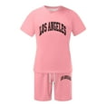 thumbnail image 3 of DDAPJ pyju Men's 2 Piece Outfits Los Angeles Letter Graphic Short Sleeve Crewneck T-Shirt and Drawstring Shorts Set Summer Casual Tracksuits with Pockets Pink XXL, 3 of 4