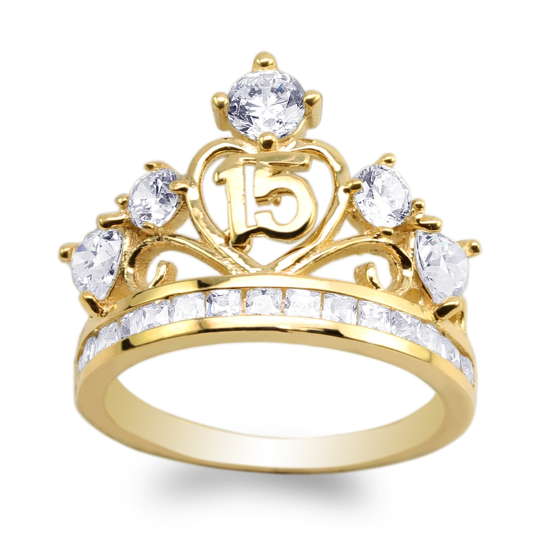 14k White Gold QuinceaÃ±era 15 AÃ±os Conora February Purple White CZ Crown Ring 