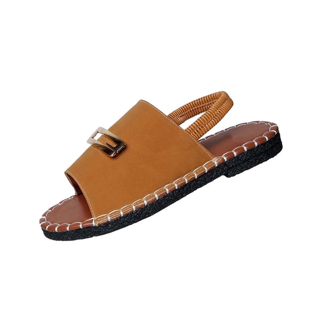 Sandales à Enfiler pour Femmes à Bout Rond et Bout Ouvert, Dos Élastique, Plates, Tenue de Plage pour Usage Décontracté Intérieur Extérieur