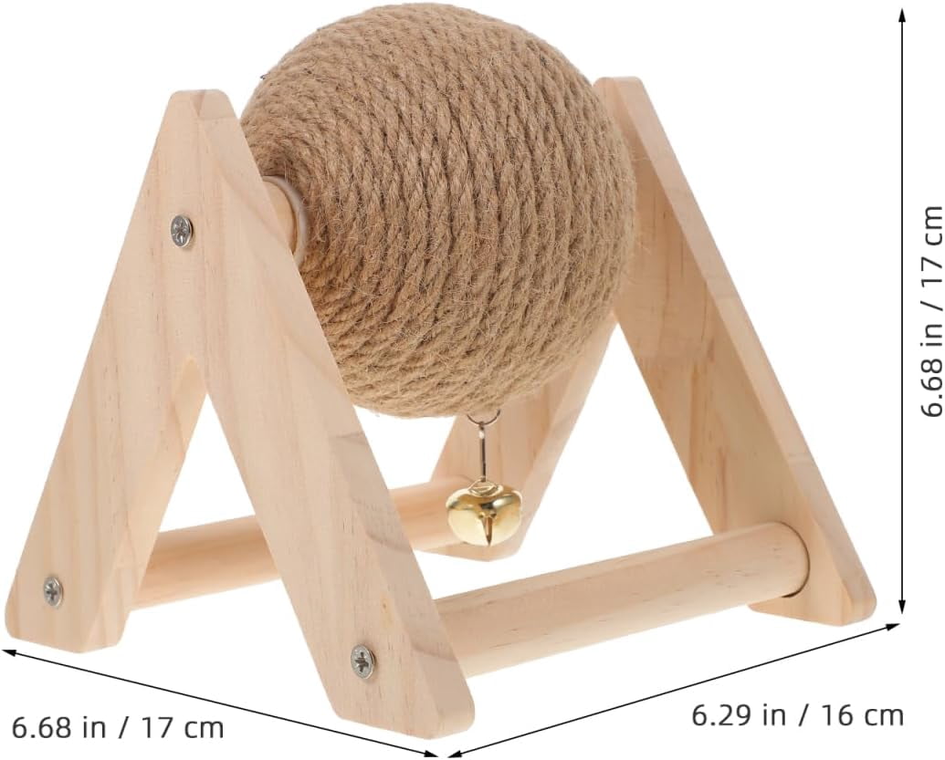 ABPETE Cat Scratcher Toy with Sisal Ball Cats Scratching Rope Ball Interactive Rotatable Wood Pet Scratcher Toys Durable for Indoor to Grind Claws Pet Furniture Supplies
