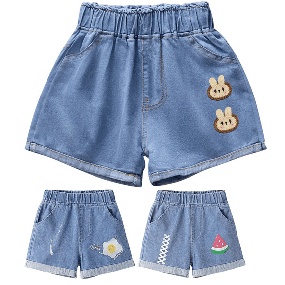 Isvgxsz New Jeans for Girls Trendy Solid Summer Little&Big Shorts Jeans with Pocket Lightweight Elastic Waist Girls Shorts Denim Pull On