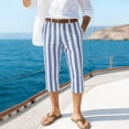 thumbnail image 4 of Men's Linen Pants Casual Elastic Waist Button Fly Cropped Trousers, Comfortable Straight Leg Pants with Pockets, Drawstring Lightweight Breathable Summer Travel Beach | AESTIVO,Light Blue XL, 4 of 8