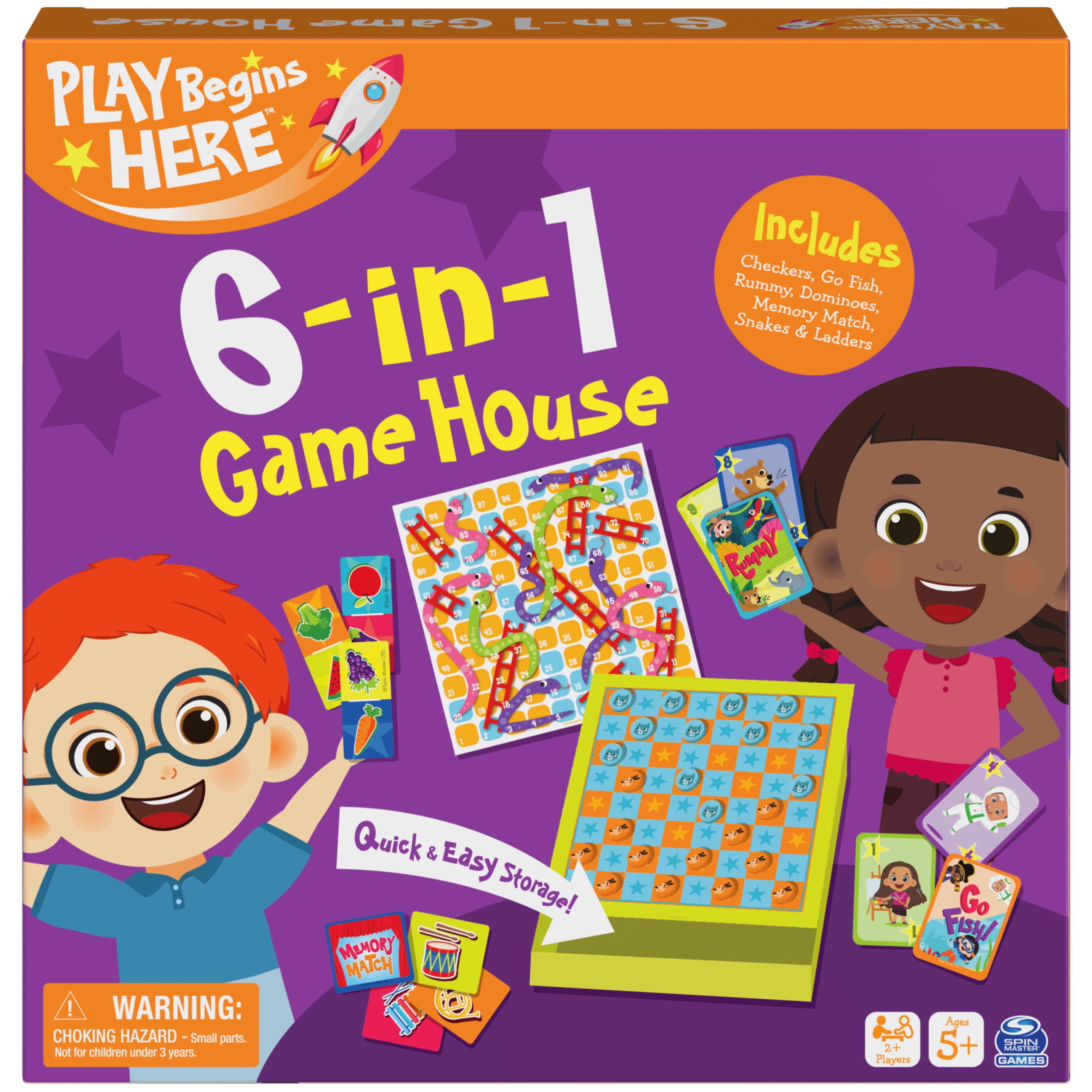 Play Begins 6-in-1 Classic Games Set, for Families and Kids Ages 5 and up