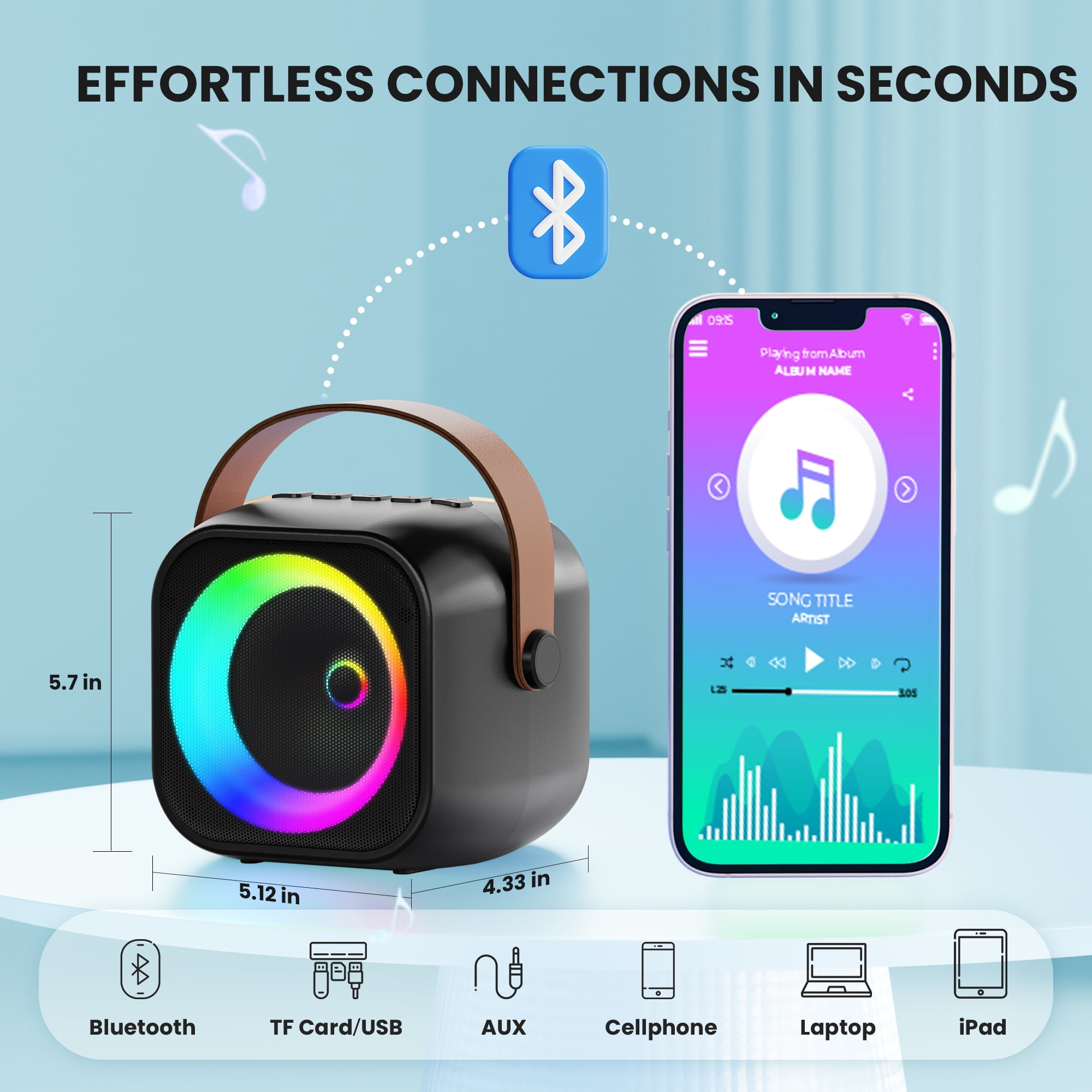 BEILIHART Mini Karaoke Machine, Portable Bluetooth Karaoke Speaker with 2 Wireless Microphones and Party Lights for Kids and Adults, Birthday Gifts for Girls Boys Family Home Party