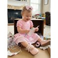 thumbnail image 5 of Cenuakty Baby6M 12M 18M Girl 1st Birthday Outfit Cute Short Sleeve Letters Embroidery Romper with Plaid Skirt, Headband 3Pcs Set, 5 of 9