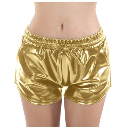 HYSYSB Womens Underwear high Waisted Underwear for Women tummy Control Shapewear womens Panties faux Panty Trousers Pants Leather Glossy High Short Dance Shorts Waist panties for Women Gold S