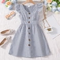 thumbnail image 2 of Girls Summer Dresses Casual Sundress Elegant New Flying Sleeve Striped Shirt Cute Dresses For Girls Navy Size 7-8 Years, 2 of 9