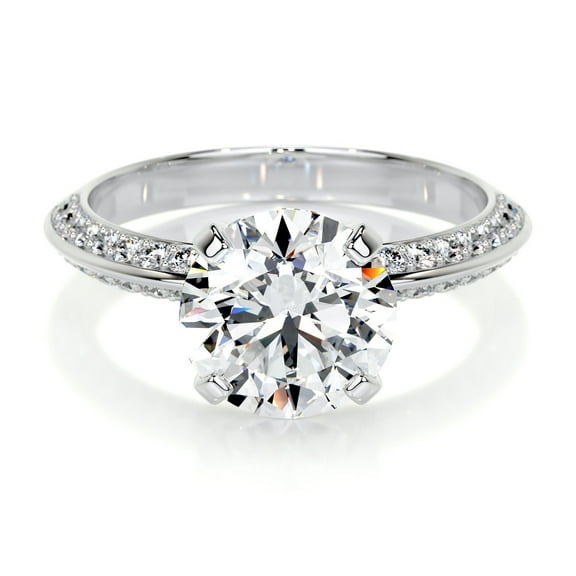 Edge Jewel Anniversary Gift - 2.4 Ct Round Brilliant Cut Diamond Ring - 14K White Gold Plated Jewelry - Solitaire with Accent Diamond - Wedding Engagement Ring