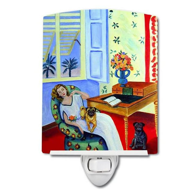 Carolines Treasures 7166CNL Lady with Her Pug Ceramic Night Light