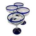 thumbnail image 3 of EMPORION Set of 4 Hand-Blown Margarita Glasses from Mexico with Cobalt Blue Rim - Rustic & Handcrafted Recycled Bubble Glass Drinking Glassware - 14 Oz, 3 of 5