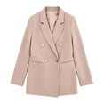 thumbnail image 4 of Zynoxe Blazer Jacket for Women Trendy Lapel Double Breasted Open Front Suit Jacket Fall Loose Versatile Business Casual Office Plus Size Jackets with Pockets Khaki S, 4 of 5