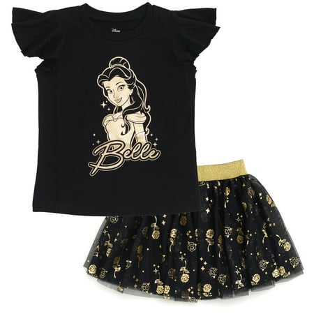 Disney Little Mermaid Princess Ariel Metallic Print T-Shirt and Tulle Mesh Skirt Toddler to Big Kid