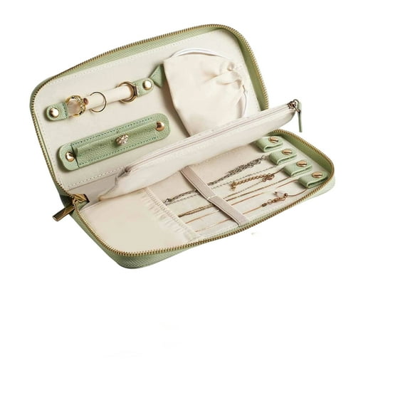 KUAZOU Travel Jewelry Organizer Case - for Tangle-Free Necklaces,Earrings,Rings,Bracelets Storage,Travel Essentials,Fashion Portable Jewelry Travel bags for Women(Green)