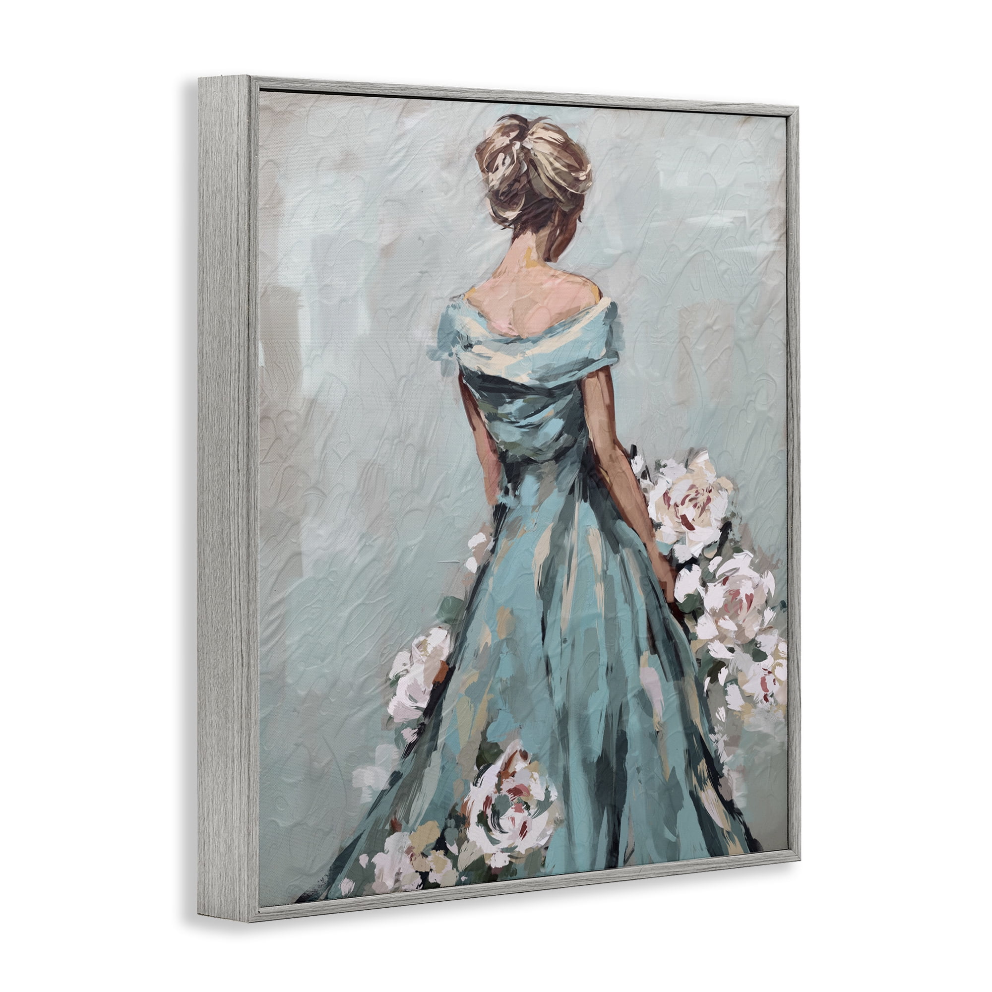 Stupell Industries Floral Woman in Gown Novelty Painting Gray Framed Art Print Wall Art, 11 x 14