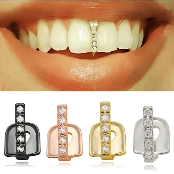 DESIGNICE Teeth Braces Heart Shape Cubic Zirconia Men Women Hip Hop Vertical Stick Braces for Halloween