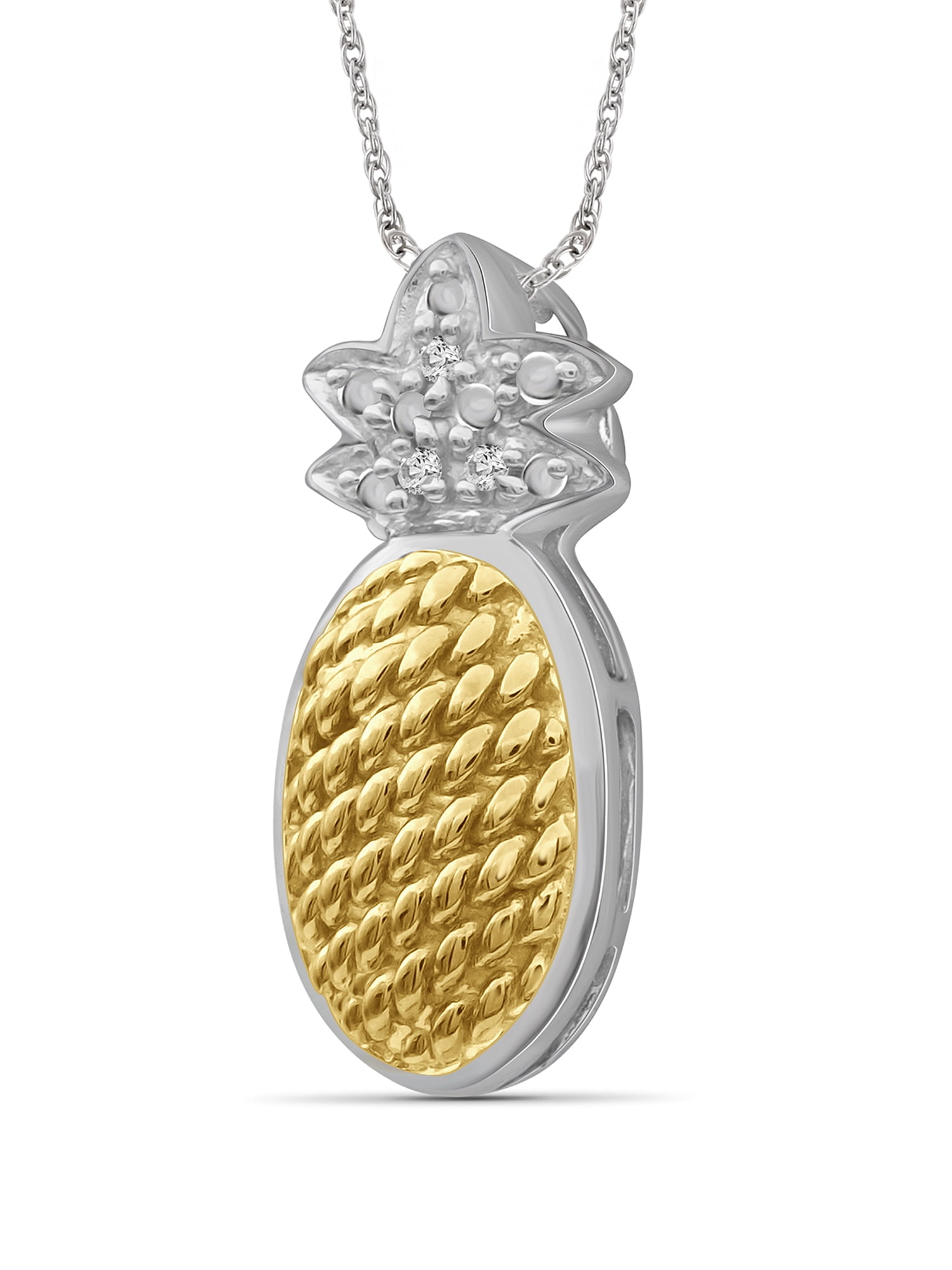 JewelersClub Silver Chain Necklace for Women–Two Tone Sterling Silver Pineapple Necklace with Sparkling Genuine Accent White Diamonds – Chic, Stunning Silver Statement Necklace Gifts by JewelersClub