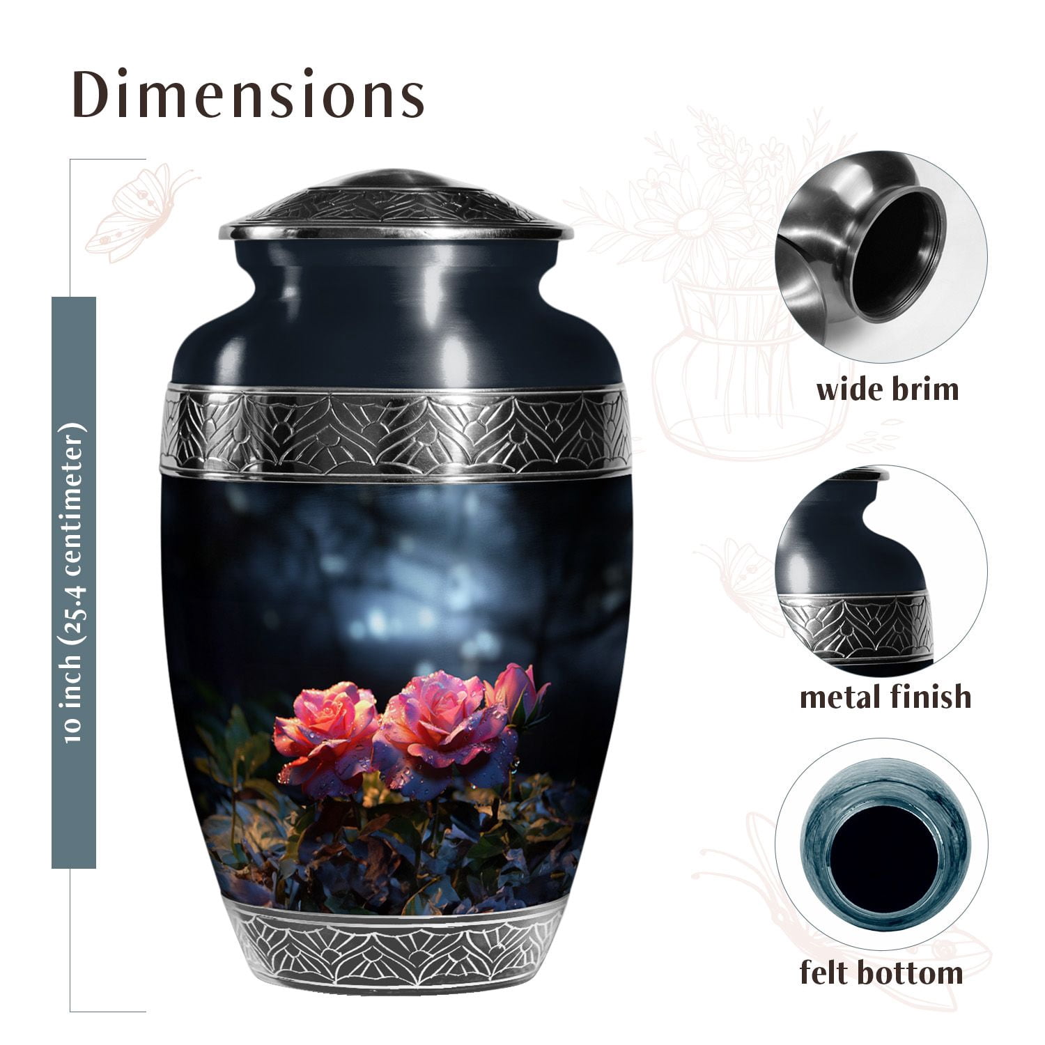 KARYLIZ Rose Memorial Urns For Human Adult Ashes Female & Male Large Decorative Urn 10 Inch