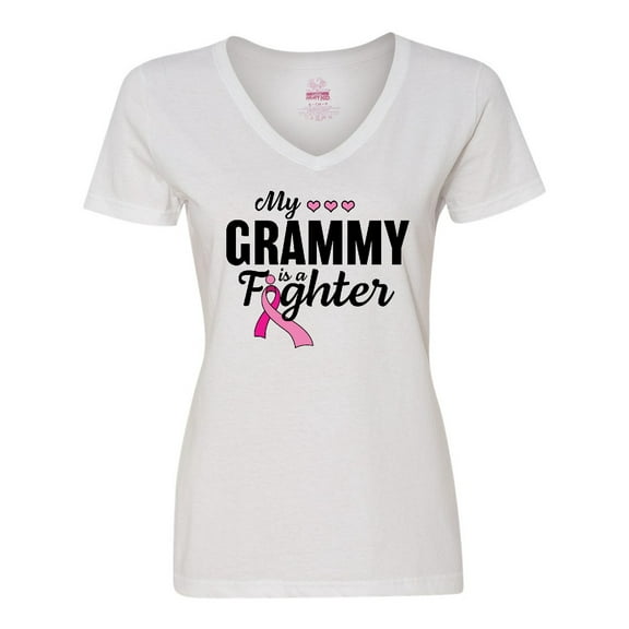 Inktastic Breast Cancer Awareness My Grammy is a Fighter Women's V-Neck T-Shirt