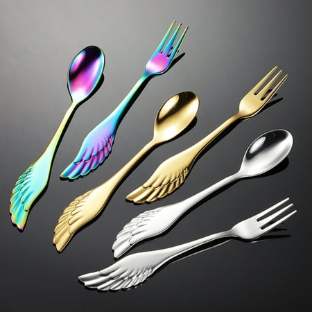 

Clinaoy Fruit Fork Mirror Polish Long Handle Stainless Steel Creative Wing Coffee Spoon Dessert Fork Kitchen Gadget