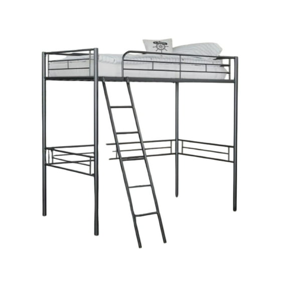 Mylz Twin Loft Bed, Black Metal Frame with Attached Angled Ladder