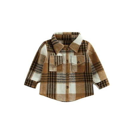 

Canrulo Toddler Baby Boy Girl Flannel Jacket Plaid Long Sleeve Lapel Button Down Shirt Coat Cardigan Fall Winter Outfits Khaki 6-12 Months