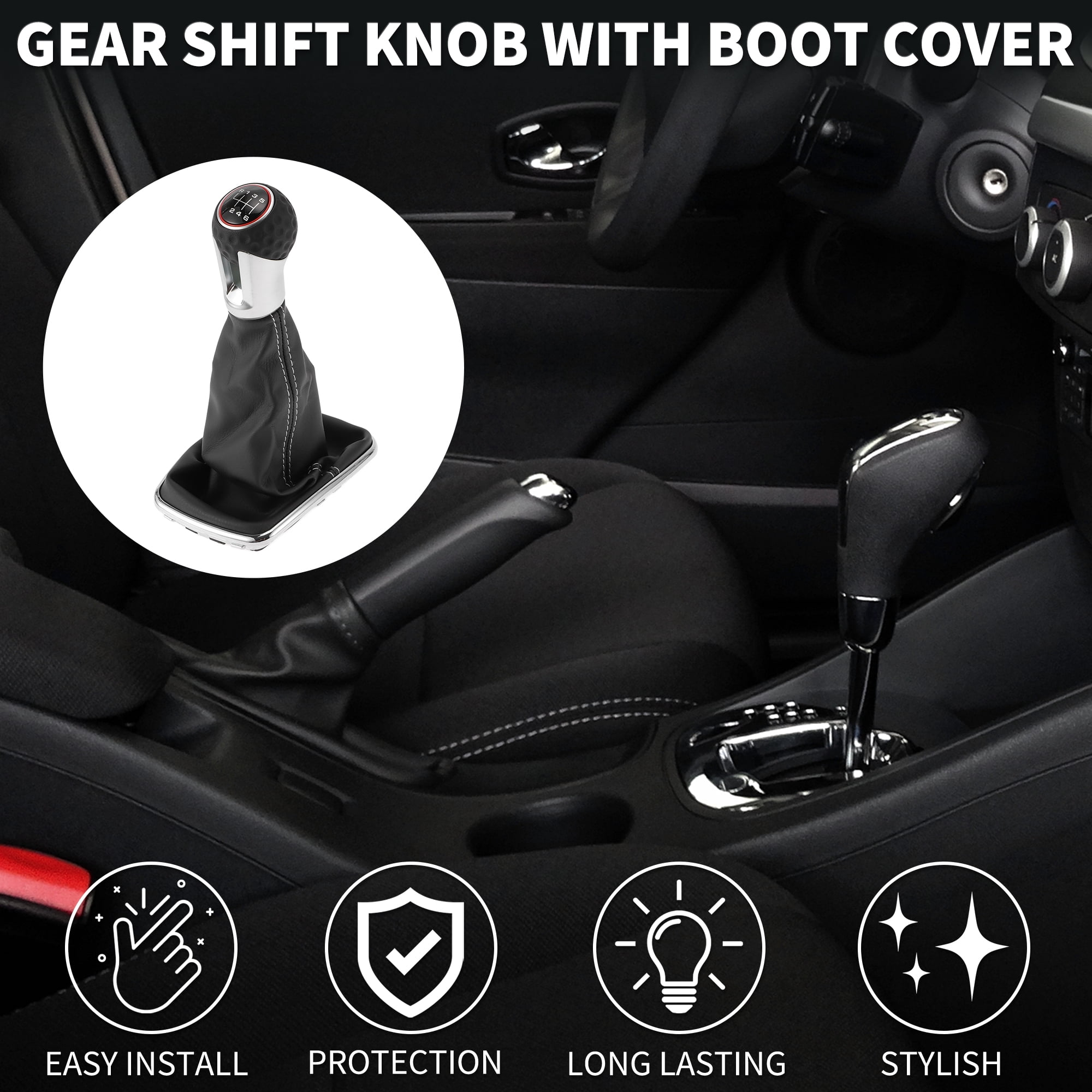 Unique Bargains Gear Shift Knob with Cover 6 Speed Manual Stick Shifter Knob for VW Jetta 1999-2004 Plastic Faux Leather