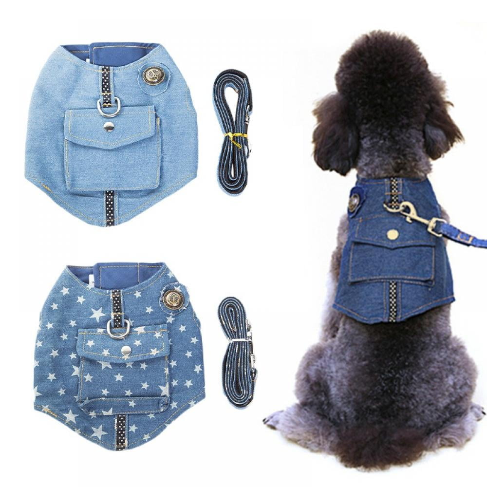 cat jeans jacket harness vest with matching lead leash set