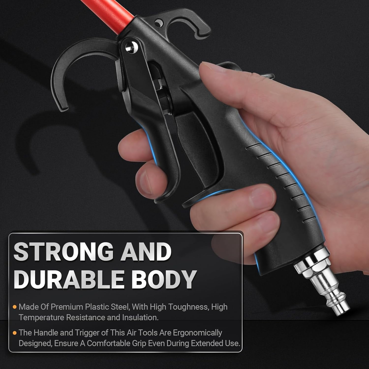 Air Blow Gun 290 Max PSI Air Blower for Compressor, 1/4" Air Inlet Air Nozzle Blow Gun Air Flow Trigger, Air Blower Gun with Rubber Tip Adapt to Air Compressors for Car Clean Care Detail Dust Removal