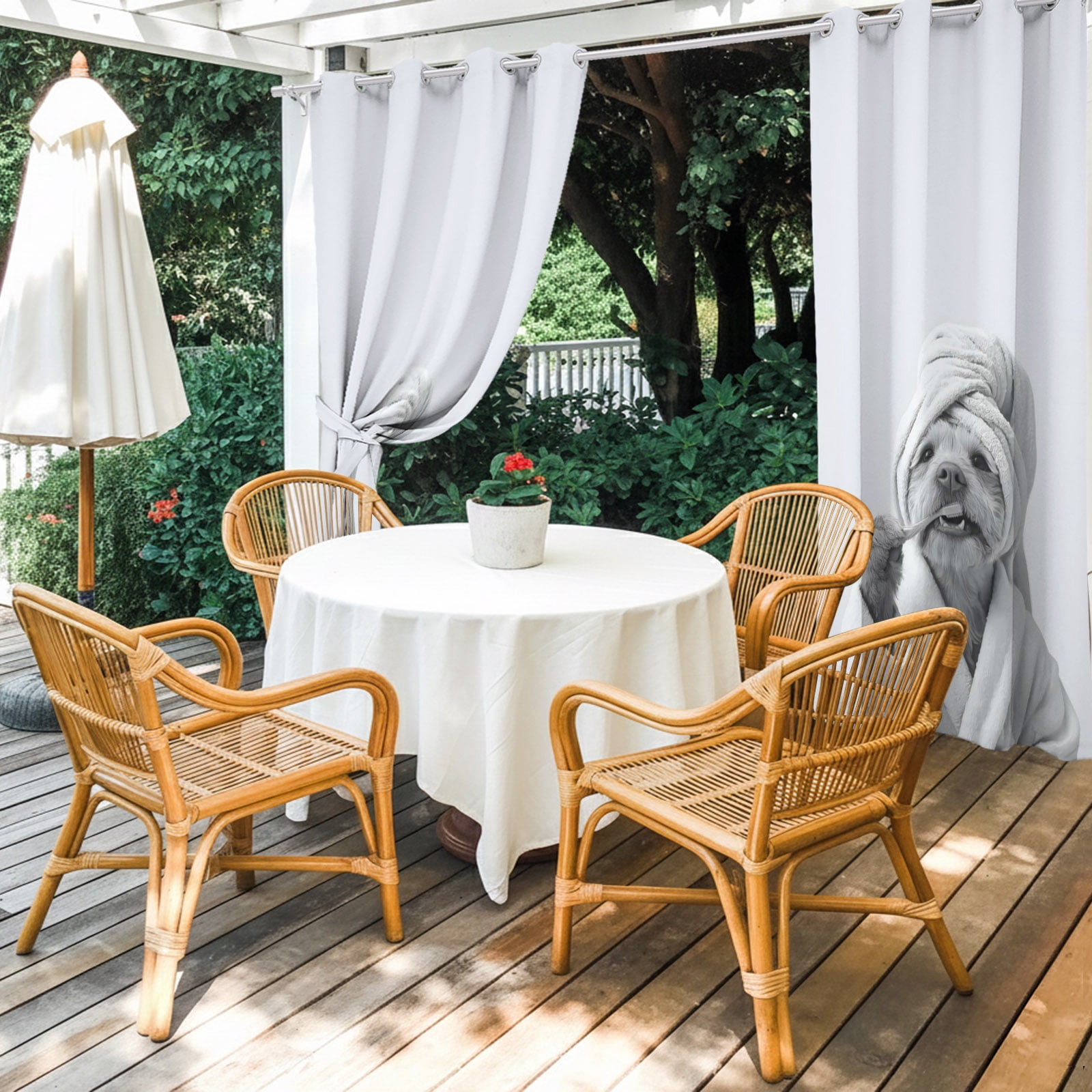 Bathroom Funny Dog Outdoor Curtains for Patio, The Dog Brushing Its Teeth Sunshade Privacy Drapes Grommet Waterproof Outside Curtains for Porch/Cabana/Balcony 54"x 108", 1 Panel