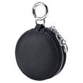 thumbnail image 4 of Pu de cuero con cremallera Bolsa de llave con espejo incorporado portátil de peso ligero portátil Bolsa de lápiz labial para anillos Mujeres Mujeres Negro, 4 of 8