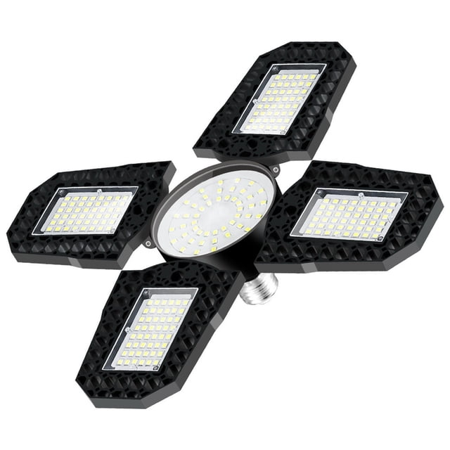 LED Garage Light 100 W E27 Base Foldable Quad Leaf Industrial Lighting Fixture Waterproof For Garage And Workshop