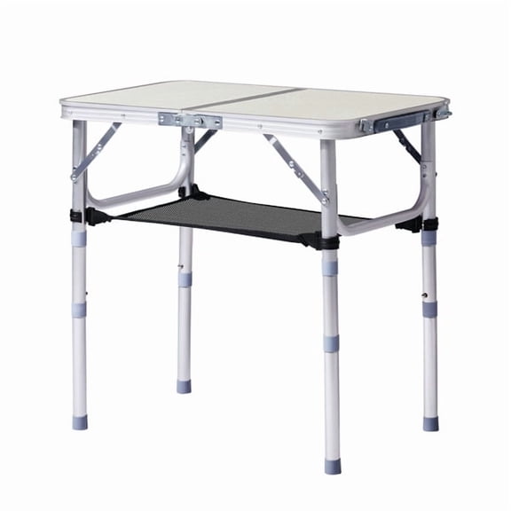 Folding Camping Table, 3 Adjustable Heights, Portable Aluminum, Mesh Shelf, 110lb Capacity for Camping/Picnics/Beach/Patio