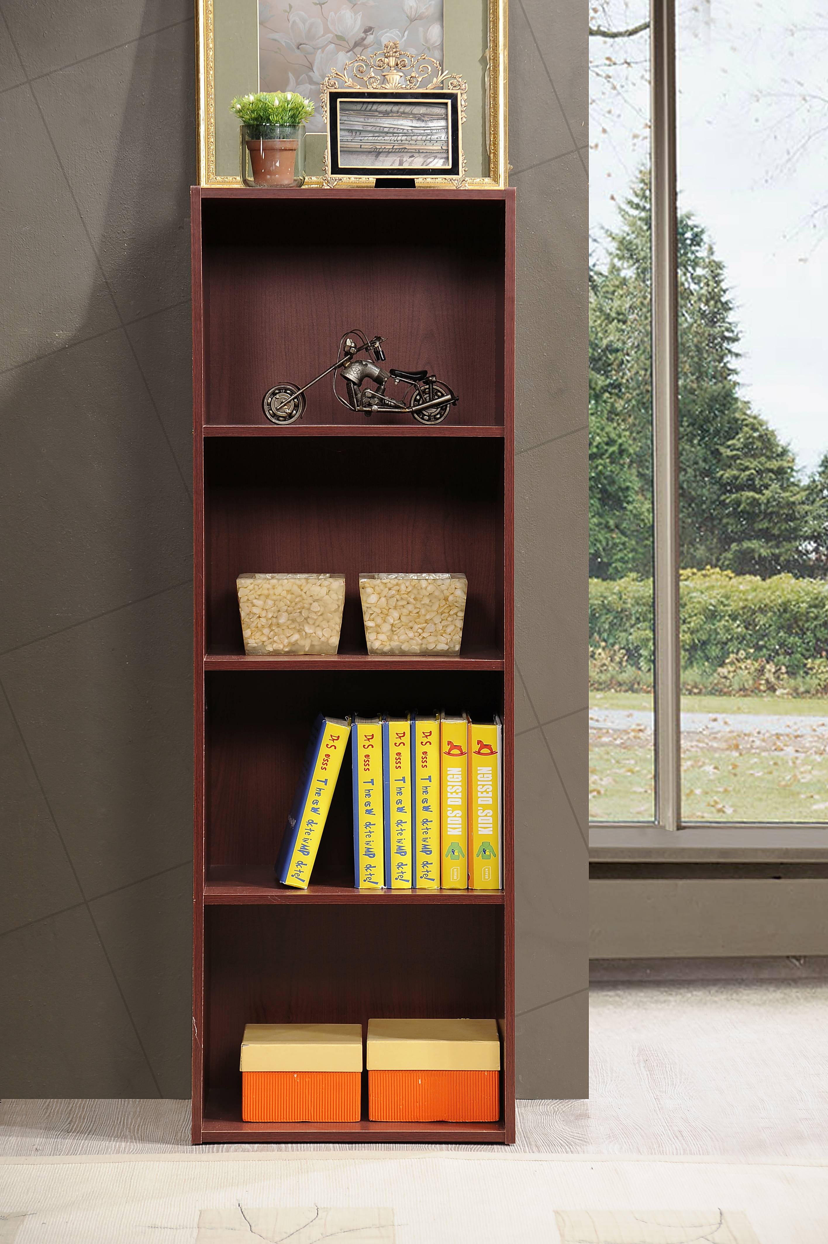 Hodedah 4-Shelf Wood Bookcase, Mahogany