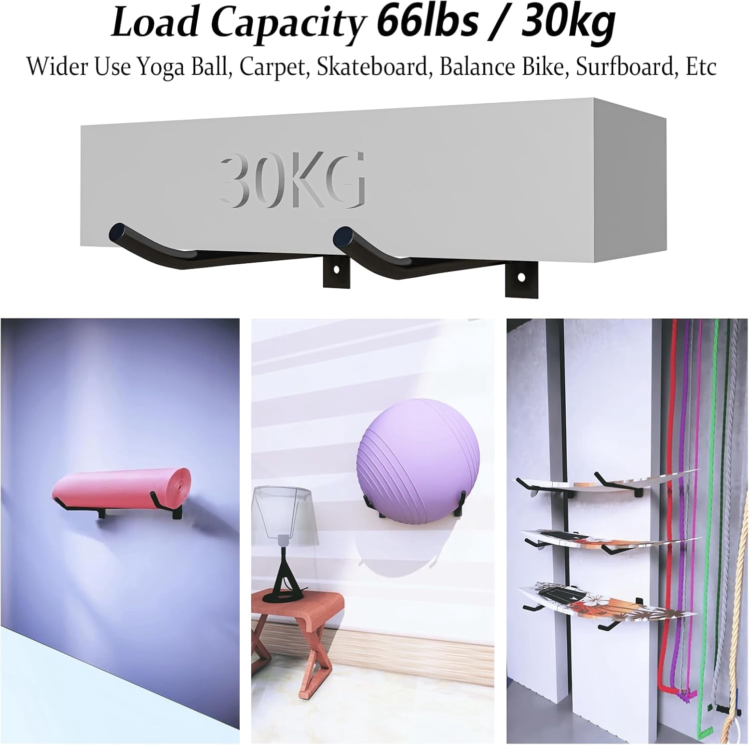 Wall Mount Exercise Ball Holder, Metal Yoga Ball Holder, Heavy Duty Medicine Ball Rack, Stability Ball Storage Rack for Gym, Garage, Home, 2 Pack