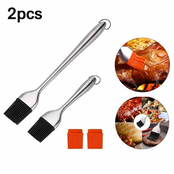 Basting Brush,Grill Brush,Oil Stainless Steel Brushes with Back up Silicone Brush Heads(Orange) for Kitchen Cooking & Marinating, Dishwasher,Grilling BBQ Baking, Pastry