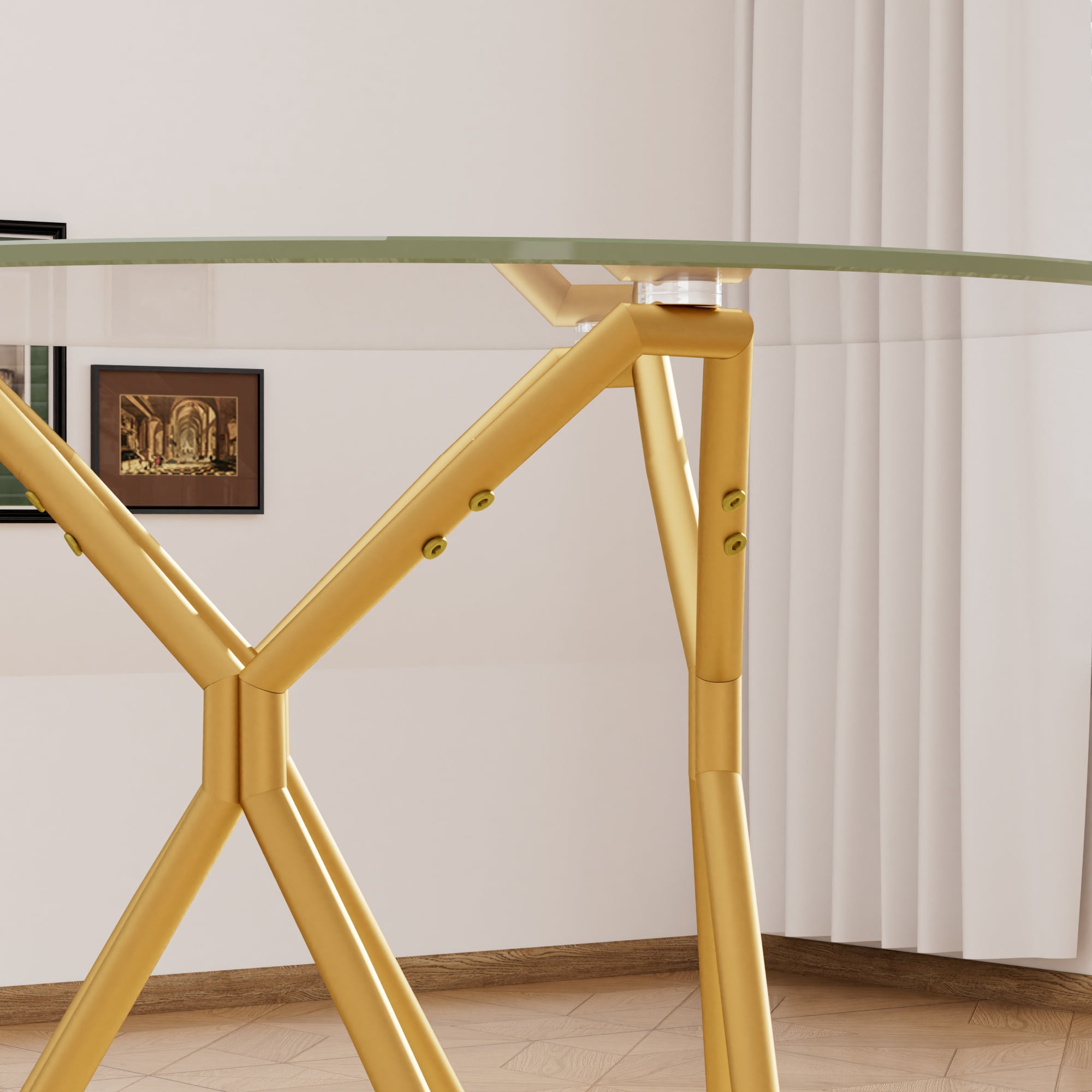 Miniyam 35.4" Round Modern Glass Dining Table with Metal Legs for Dining Room and Office