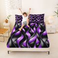thumbnail image 3 of Manfei Black Purple Queen Sheets, Gradient Wave Striped Queen Sheet Sets, Black Reversible 4 Pieces1 Flat Sheet + 1 Fitted Sheet + 2 Pillowcases, 3 of 6