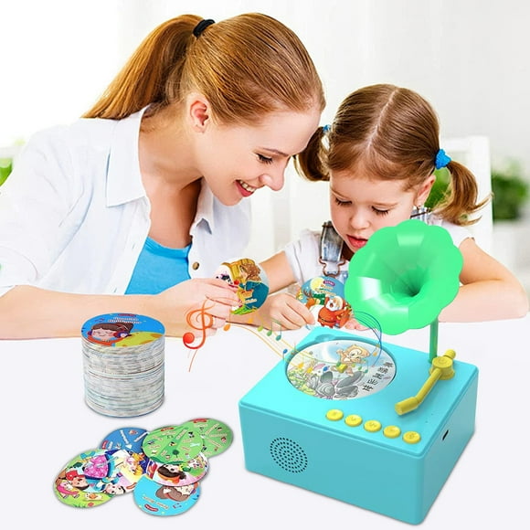 CXK13 Toddler Kids Gramophone Toys for Ages 3-4,Sensory Toys for Toddlers 3-4,Storytelling Toys with 96 Cards- Listen with Story & Music for Boys and Girls 3-5 Years Old (Blue)