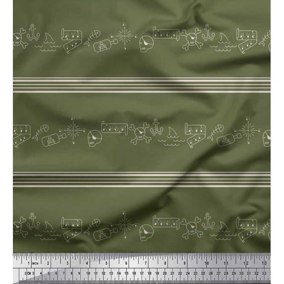 Soimoi Georgette Viscose Fabric Stripe,Anchor Hook & Skull Halloween Print Fabric by The Yard 42 Inch Wide
