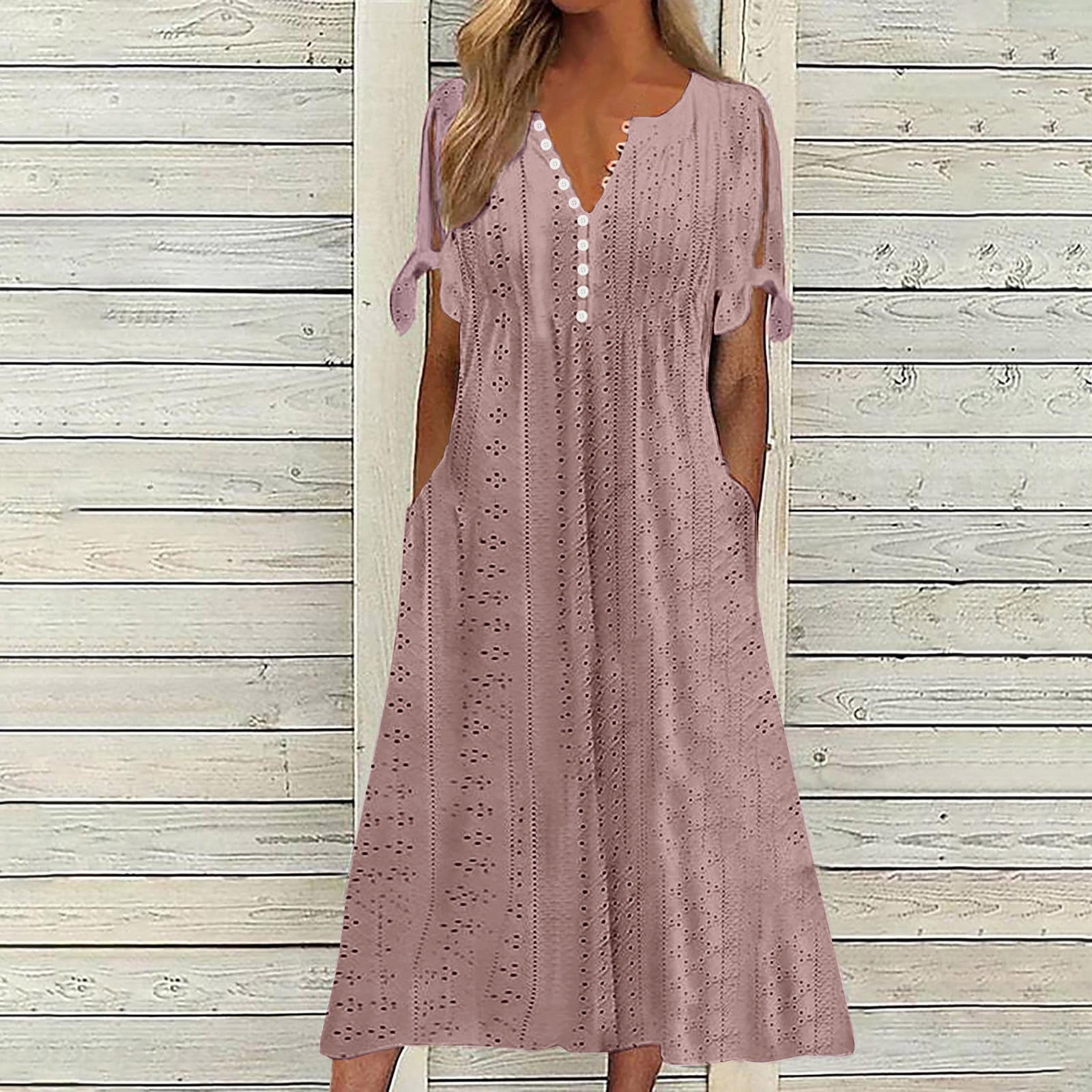 Awdenio Women's Wear to Work Dresses, Fashion Women Summer Casual V-Neck Short Sleeve Button Long Dress,Size 3XL