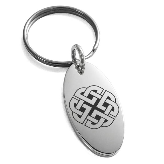 Stainless Steel Celtic Quaternary Knot Rune Engraved Small Oval Charm Keychain Keyring