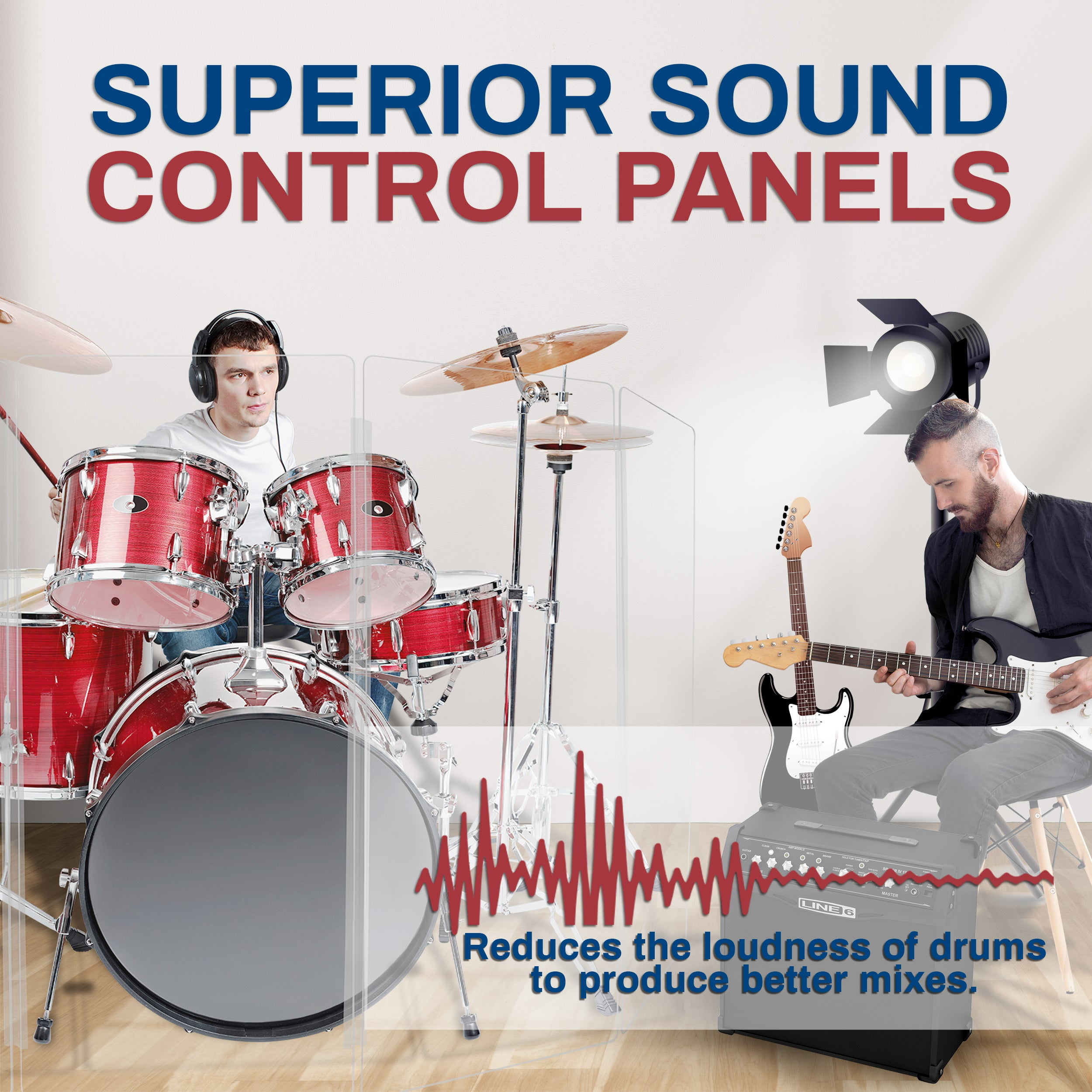 PENNZONI Drum Shield w/ Living Hinges & Deflectors, Comes with 5 Panels, 4 ft Clear Acrylic Panels