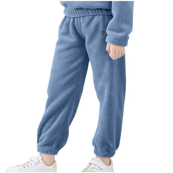 SEAOPEN Boys Girl Kids Fleece Joggers Casual Elastic Waist Warm Pants Fall Winter Pant with Pockets Blue,3 Years